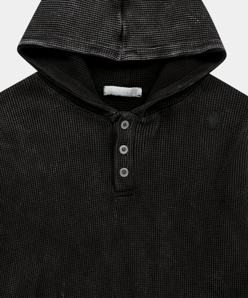 SLOWACID（スローアシッド）の「ワッフルヘンリーネックフードロングスリーブ[ブラック]（パーカー・レディース・その他・SMALL/MEDIUM/LARGE）」の3枚目の写真