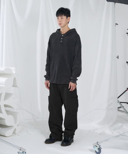 SLOWACID（スローアシッド）の「ワッフルヘンリーネックフードロングスリーブ[ブラック]（パーカー・レディース・その他・SMALL/MEDIUM/LARGE）」の5枚目の写真