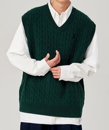TAKEASY（テイクイージー）の「SMALL RACCU CABLE KNIT VEST (GREEN)（ベスト）」