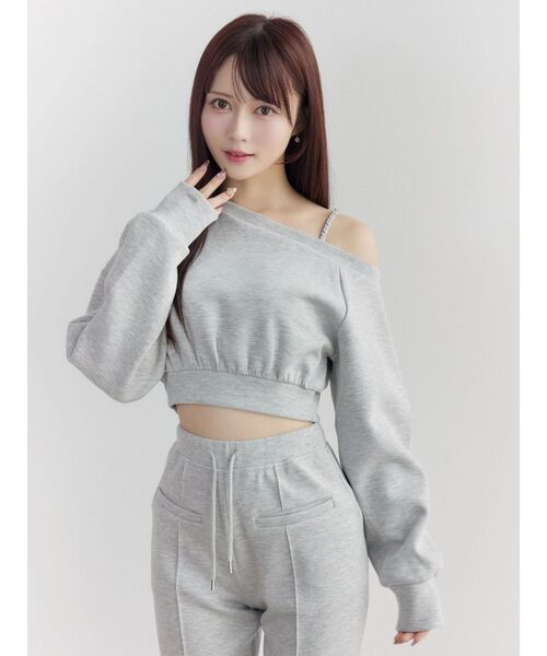 EATME（イートミー）の「【SETUP】ダンボールワンショルTOP（スウェット・レディース・グレー/オフホワイト/ブラック・FREE）」の4枚目の写真