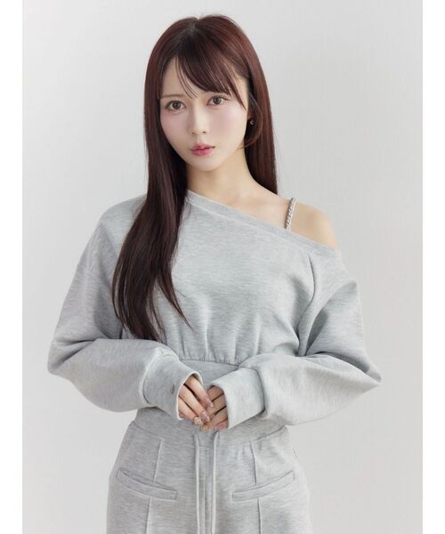 EATME（イートミー）の「【SETUP】ダンボールワンショルTOP（スウェット・レディース・グレー/オフホワイト/ブラック・FREE）」の5枚目の写真