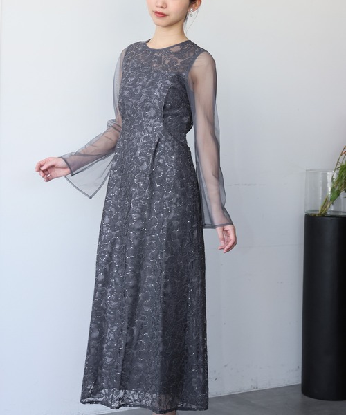 girl（ガール）の「リーフエンブロイダリーバックデザインドレス シアー スパンコール 刺繍 結婚式 ワンピース パーティードレス オケージョンドレス お呼ばれ 二次会 成人式 同窓会 謝恩会（ドレス・レディース・グリーン/イエロー/チャコールグレー/ブラック・L/M/S）」の18枚目の写真
