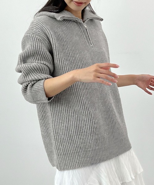 Futier land（フューティアランド）の「ハーフジップニットプルオーバー（ニット/セーター・レディース・イエロー/ライトグレー/アイボリー/ブルー・FREE）」の12枚目の写真