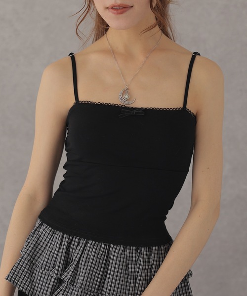 Lace Ladies(レースレディース)の「配色 フリル ソリッドカラー リボン付き コンパクト キャミソール(キャミソール・レディース・ホワイト/ブラック/グレー・FREE)」の6枚目の写真