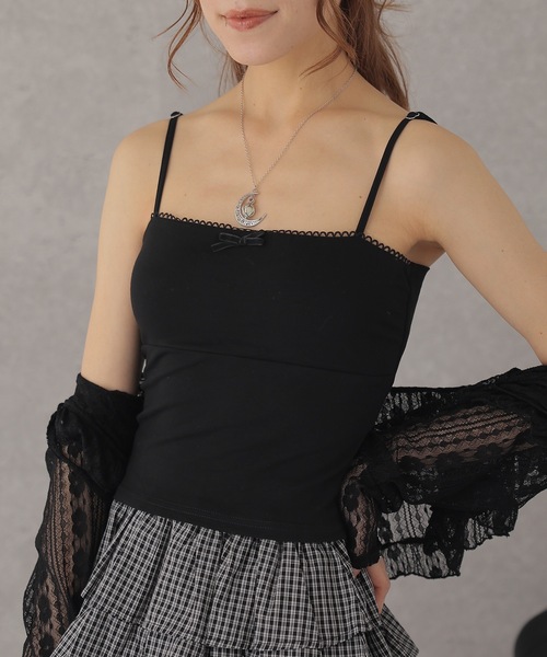 Lace Ladies(レースレディース)の「配色 フリル ソリッドカラー リボン付き コンパクト キャミソール(キャミソール・レディース・ホワイト/ブラック/グレー・FREE)」の7枚目の写真