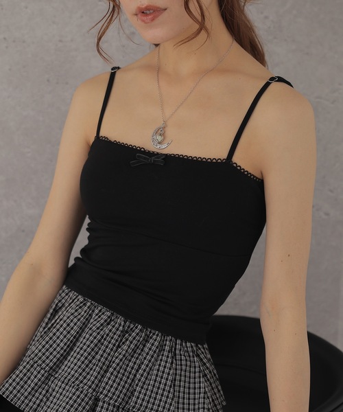 Lace Ladies(レースレディース)の「配色 フリル ソリッドカラー リボン付き コンパクト キャミソール(キャミソール・レディース・ホワイト/ブラック/グレー・FREE)」の9枚目の写真