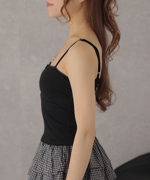 Lace Ladies(レースレディース)の「配色 フリル ソリッドカラー リボン付き コンパクト キャミソール(キャミソール・レディース・ホワイト/ブラック/グレー・FREE)」の10枚目の写真