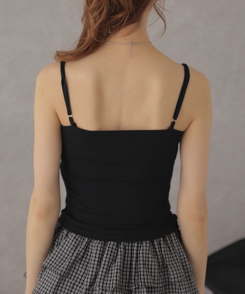 Lace Ladies(レースレディース)の「配色 フリル ソリッドカラー リボン付き コンパクト キャミソール(キャミソール・レディース・ホワイト/ブラック/グレー・FREE)」の11枚目の写真