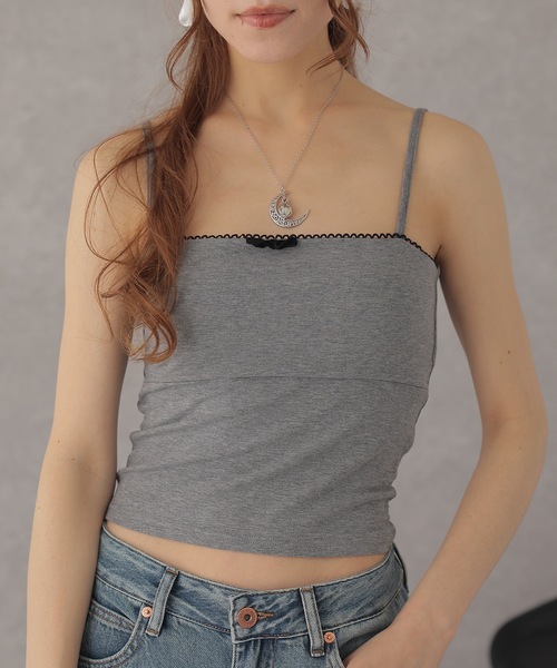 Lace Ladies(レースレディース)の「配色 フリル ソリッドカラー リボン付き コンパクト キャミソール(キャミソール・レディース・ホワイト/ブラック/グレー・FREE)」の12枚目の写真