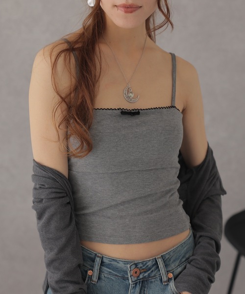 Lace Ladies(レースレディース)の「配色 フリル ソリッドカラー リボン付き コンパクト キャミソール(キャミソール・レディース・ホワイト/ブラック/グレー・FREE)」の13枚目の写真