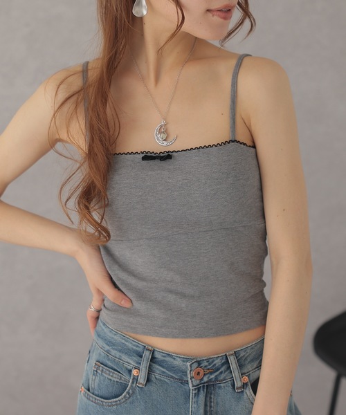 Lace Ladies(レースレディース)の「配色 フリル ソリッドカラー リボン付き コンパクト キャミソール(キャミソール・レディース・ホワイト/ブラック/グレー・FREE)」の16枚目の写真