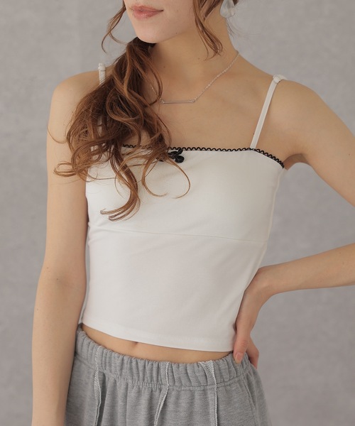 Lace Ladies(レースレディース)の「配色 フリル ソリッドカラー リボン付き コンパクト キャミソール(キャミソール・レディース・ホワイト/ブラック/グレー・FREE)」の18枚目の写真
