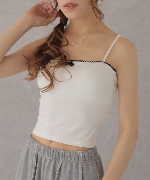Lace Ladies(レースレディース)の「配色 フリル ソリッドカラー リボン付き コンパクト キャミソール(キャミソール・レディース・ホワイト/ブラック/グレー・FREE)」の19枚目の写真