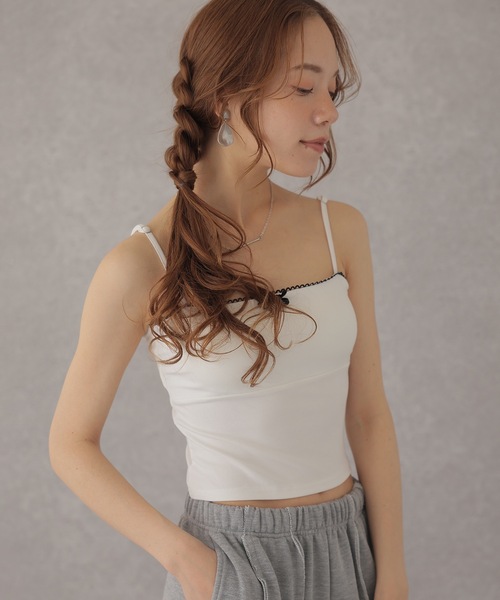 Lace Ladies(レースレディース)の「配色 フリル ソリッドカラー リボン付き コンパクト キャミソール(キャミソール・レディース・ホワイト/ブラック/グレー・FREE)」の21枚目の写真