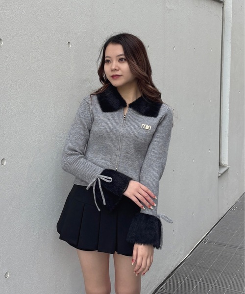 one way（ワンウェイ）の「フェザー衿ZIPニット（ニット/セーター・レディース・ホワイト/ブラック/グレー・FREE）」の13枚目の写真