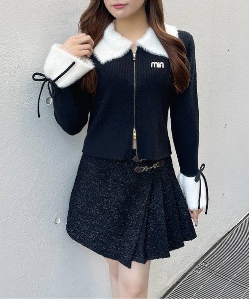 one way（ワンウェイ）の「フェザー衿ZIPニット（ニット/セーター・レディース・ホワイト/ブラック/グレー・FREE）」の6枚目の写真