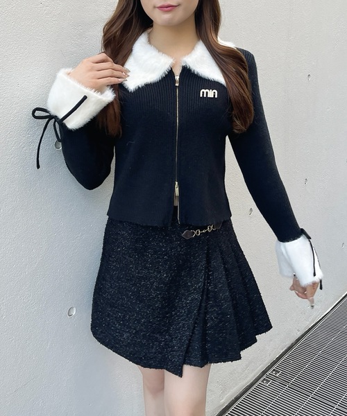 one way（ワンウェイ）の「フェザー衿ZIPニット（ニット/セーター・レディース・ホワイト/ブラック/グレー・FREE）」の7枚目の写真