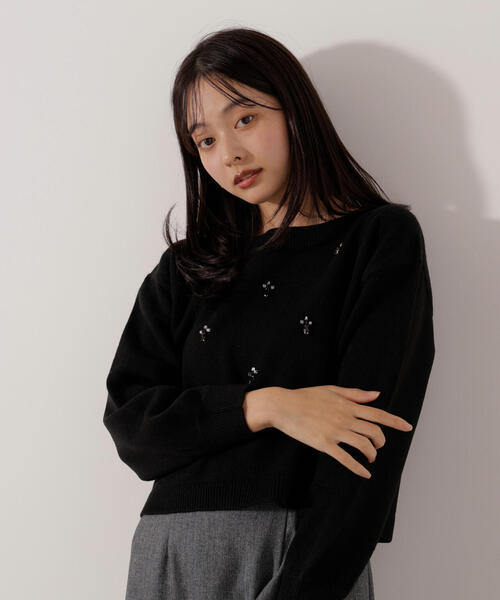 PROPORTION BODY DRESSING（プロポーションボディドレッシング）の「ビジュー付きボックスニット / 1216170005（ニット/セーター・レディース・ダークグレー/ブラック・FREE）」の4枚目の写真