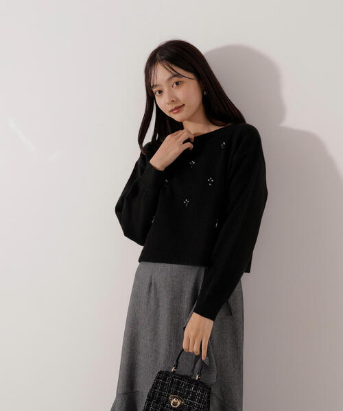 PROPORTION BODY DRESSING（プロポーションボディドレッシング）の「ビジュー付きボックスニット / 1216170005（ニット/セーター・レディース・ダークグレー/ブラック・FREE）」の6枚目の写真