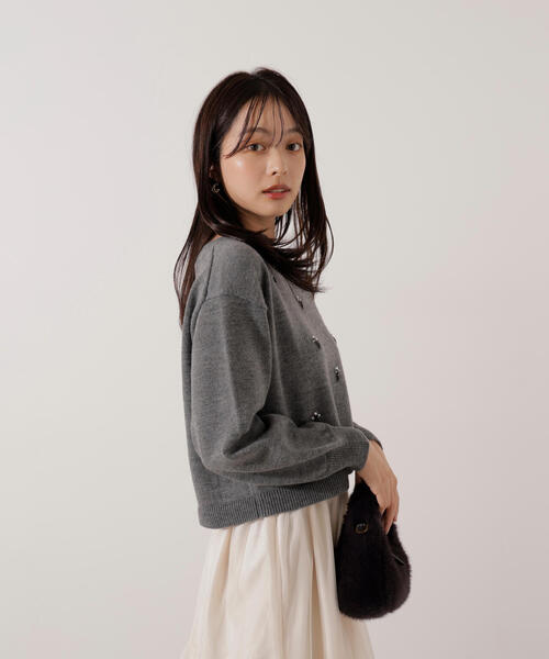 PROPORTION BODY DRESSING（プロポーションボディドレッシング）の「ビジュー付きボックスニット / 1216170005（ニット/セーター・レディース・ダークグレー/ブラック・FREE）」の13枚目の写真