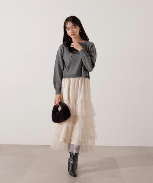 PROPORTION BODY DRESSING（プロポーションボディドレッシング）の「ビジュー付きボックスニット / 1216170005（ニット/セーター・レディース・ダークグレー/ブラック・FREE）」の14枚目の写真