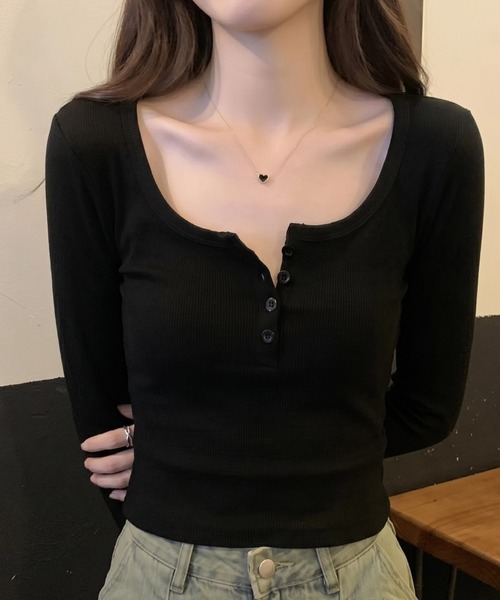 cammie(キャミー)の「ヘンリーネックトップス(Tシャツ/カットソー・レディース・ブラック/ホワイト/グレー・M/L)」の19枚目の写真