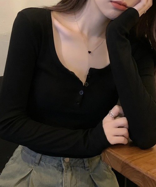 cammie(キャミー)の「ヘンリーネックトップス(Tシャツ/カットソー・レディース・ブラック/ホワイト/グレー・M/L)」の21枚目の写真