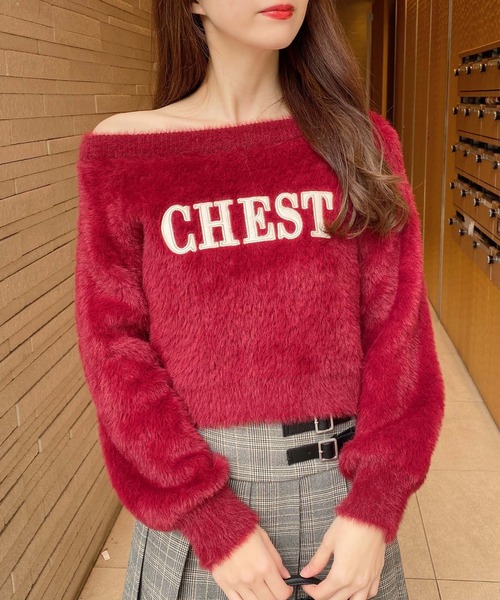 INGNI（イング）の「オフショルレザーロゴ貼付シャギーニット（ニット/セーター・レディース・ホワイト系/グレー系その他6/ワイン系2/ピンク系9・M）」の4枚目の写真