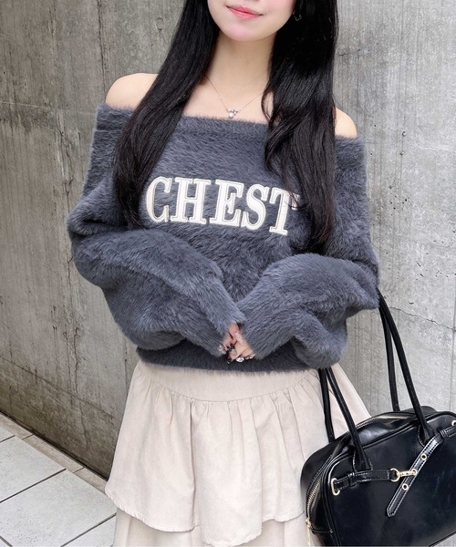 INGNI（イング）の「オフショルレザーロゴ貼付シャギーニット（ニット/セーター・レディース・ホワイト系/グレー系その他6/ワイン系2/ピンク系9・M）」の12枚目の写真