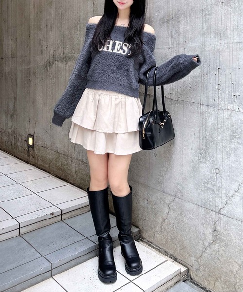 INGNI（イング）の「オフショルレザーロゴ貼付シャギーニット（ニット/セーター・レディース・ホワイト系/グレー系その他6/ワイン系2/ピンク系9・M）」の16枚目の写真