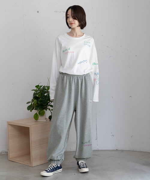 POU DOU DOU（プードゥドゥ）の「ランダム刺繍スウェットバレルパンツ（その他パンツ・レディース・グレー/ネイビー/ダークブラウン・M）」の8枚目の写真