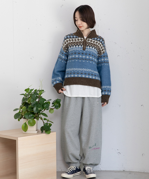 POU DOU DOU（プードゥドゥ）の「ランダム刺繍スウェットバレルパンツ（その他パンツ・レディース・グレー/ネイビー/ダークブラウン・M）」の5枚目の写真