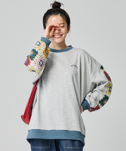 KRIFF MAYER Lady's Collection（クリフメイヤーレディースコレクション）の「袖クロシェニットスウェット（スウェット・レディース・グレー/ネイビー/ライトグリーン・FREE）」の4枚目の写真