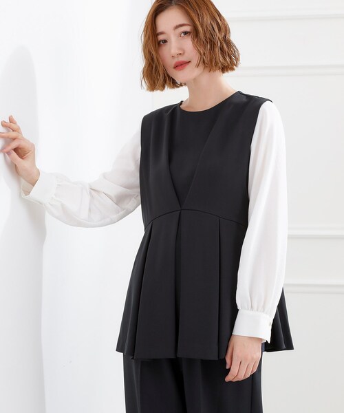 grove（グローブ）の「【マシンウォッシュ/防シワ】袖ドッキングペプラムブラウス【着回しカセット】（シャツ/ブラウス・レディース・グレー/ネイビー・02/03/05/04/01）」の2枚目の写真