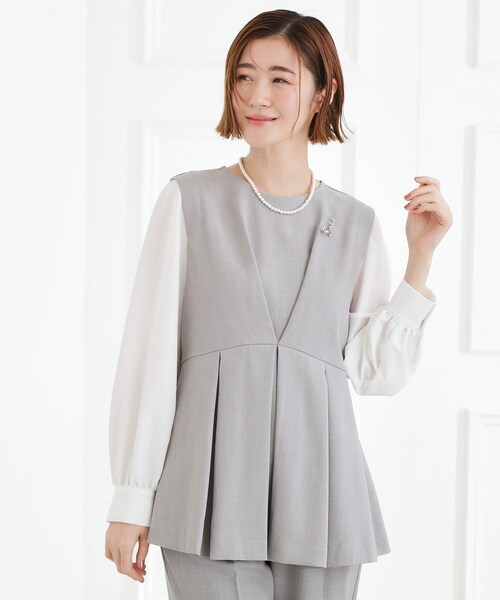 grove（グローブ）の「【マシンウォッシュ/防シワ】袖ドッキングペプラムブラウス【着回しカセット】（シャツ/ブラウス・レディース・グレー/ネイビー・02/03/05/04/01）」の20枚目の写真