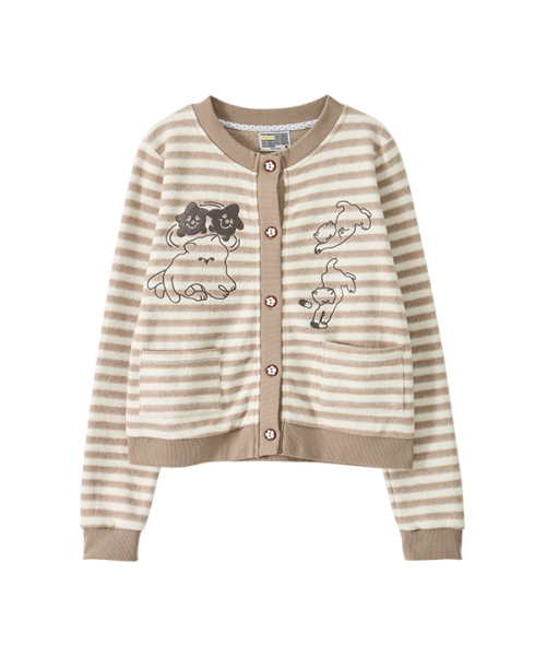 youthbath(ユースバース)の「Cat Graphic Striped Cardigan_Beige(カーディガン/ボレロ・レディース・その他・MEDIUM/SMALL)」の1枚目の写真
