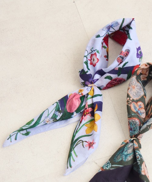 KATHARINE ROSS（キャサリンロス）の「【KATHARINE ROSS】コットンスカーフ（バンダナ/スカーフ・レディース・カーキ/ラベンダー・MEDIUM）」の2枚目の写真