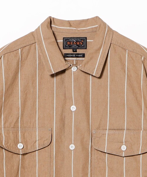 BEAMS PLUS（ビームスプラス）の「Multi Pocket WORK Wide Stripe（シャツ/ブラウス・メンズ・ブラウン・SMALL/MEDIUM/LARGE）」の3枚目の写真