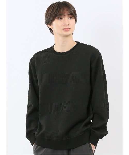 m.f.editorial(エムエフエディトリアル)の「【ストレッチ】m.f.エディトリアル メンズ ふくれケーブル クルー プルオーバー(Tシャツ/カットソー・メンズ・ブラック/ホワイト・X-LARGE/MEDIUM/LARGE)」の1枚目の写真