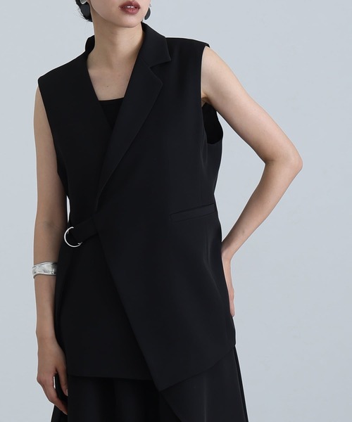 atlo（アトロ）の「アシンメトリー テーラード ジレ パンツドレス フォーマル お呼ばれ&ロング丈ワイド セットアップ 結婚式 二次会 同窓会 成人式 オケージョンドレス （パンツドレス・レディース・ブラック/チャコール/ベージュ・L/M）」の6枚目の写真