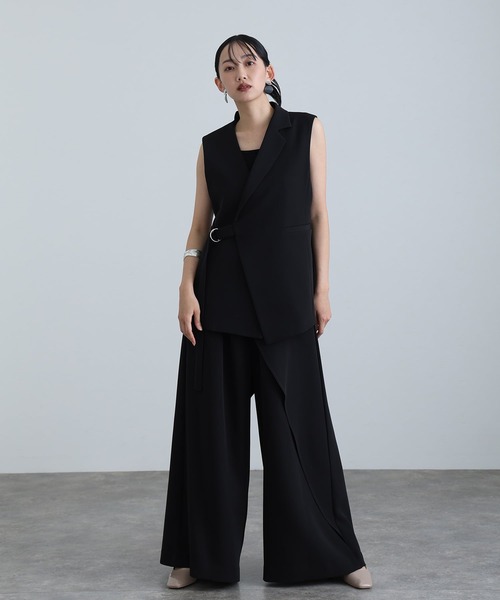 atlo（アトロ）の「アシンメトリー テーラード ジレ パンツドレス フォーマル お呼ばれ&ロング丈ワイド セットアップ 結婚式 二次会 同窓会 成人式 オケージョンドレス （パンツドレス・レディース・ブラック/チャコール/ベージュ・L/M）」の9枚目の写真