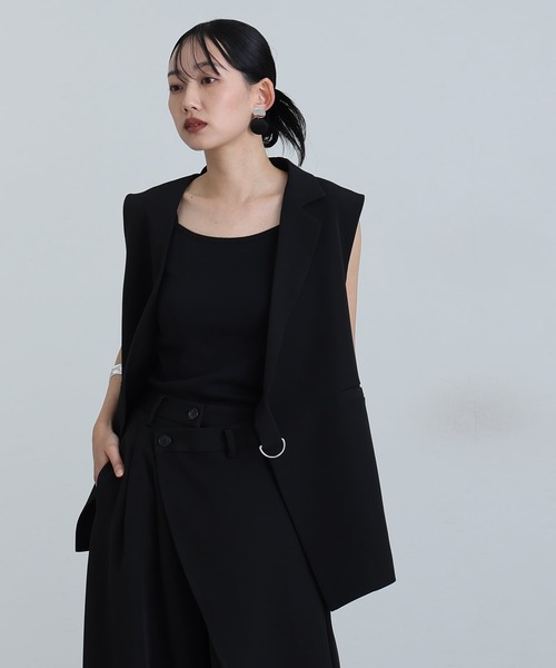 atlo（アトロ）の「アシンメトリー テーラード ジレ パンツドレス フォーマル お呼ばれ&ロング丈ワイド セットアップ 結婚式 二次会 同窓会 成人式 オケージョンドレス （パンツドレス・レディース・ブラック/チャコール/ベージュ・L/M）」の11枚目の写真