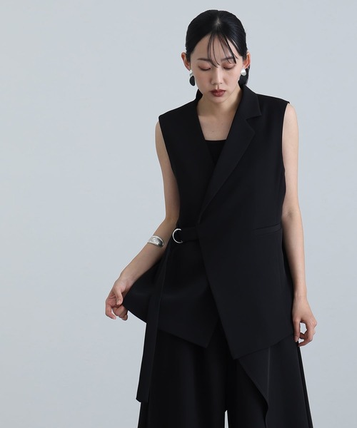 atlo（アトロ）の「アシンメトリー テーラード ジレ パンツドレス フォーマル お呼ばれ&ロング丈ワイド セットアップ 結婚式 二次会 同窓会 成人式 オケージョンドレス （パンツドレス・レディース・ブラック/チャコール/ベージュ・L/M）」の12枚目の写真