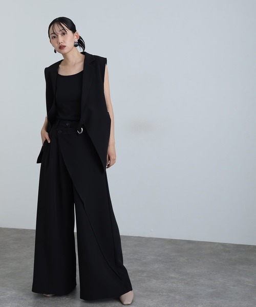 atlo（アトロ）の「アシンメトリー テーラード ジレ パンツドレス フォーマル お呼ばれ&ロング丈ワイド セットアップ 結婚式 二次会 同窓会 成人式 オケージョンドレス （パンツドレス・レディース・ブラック/チャコール/ベージュ・L/M）」の13枚目の写真