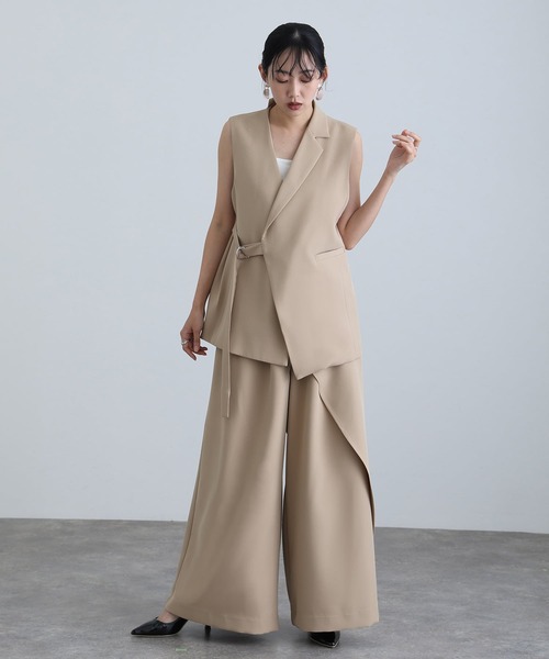 atlo（アトロ）の「アシンメトリー テーラード ジレ パンツドレス フォーマル お呼ばれ&ロング丈ワイド セットアップ 結婚式 二次会 同窓会 成人式 オケージョンドレス （パンツドレス・レディース・ブラック/チャコール/ベージュ・L/M）」の17枚目の写真