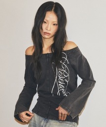『mahagrid/マハグリッド』 WASHED CUT-OUT OFF SHOULDER TEE/ウォッシュド カットアウト オフショルダー Tシャツ