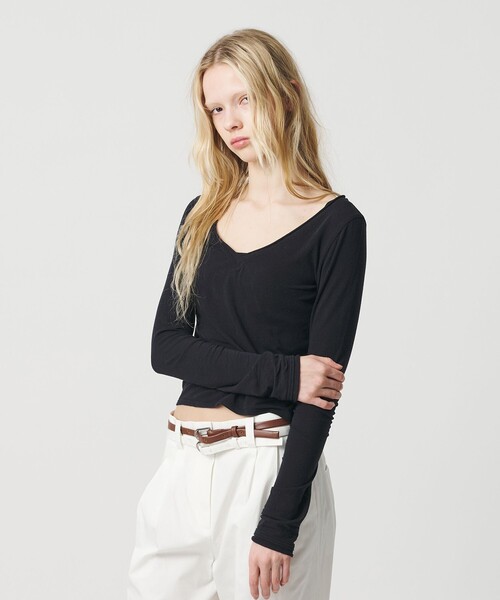 ATTISESSION（アティセッション）の「＜ATTISESSION＞Vネック ロングスリーブ トップス（Tシャツ/カットソー・レディース・グレー系/ネイビー/ホワイト・FREE）」の3枚目の写真