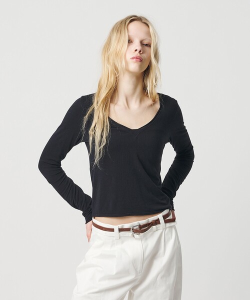 ATTISESSION（アティセッション）の「＜ATTISESSION＞Vネック ロングスリーブ トップス（Tシャツ/カットソー・レディース・グレー系/ネイビー/ホワイト・FREE）」の8枚目の写真