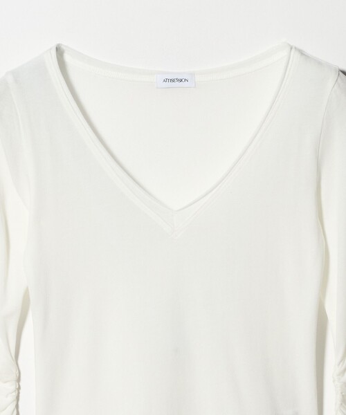 ATTISESSION（アティセッション）の「＜ATTISESSION＞Vネック ロングスリーブ トップス（Tシャツ/カットソー・レディース・グレー系/ネイビー/ホワイト・FREE）」の22枚目の写真