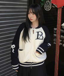 Big logo ribbon knit zip-Up NAVY